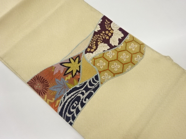 JAPANESE NAGOYA OBI / KIN-TOSHI / EMBROIDERY / WOVEN MAPLE LEAVES